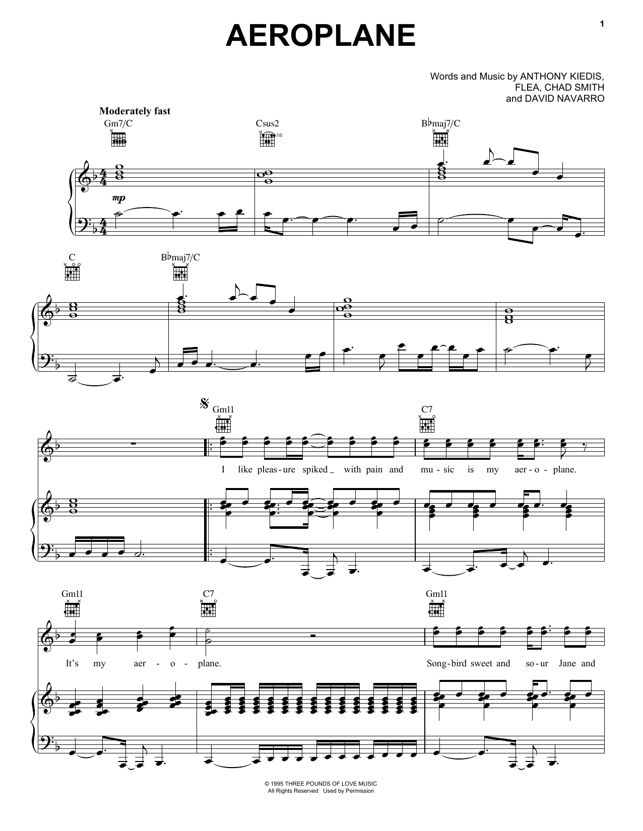 Aeroplane (Piano, Vocal & Guitar Chords (Right-Hand Melody)) von Red Hot Chili Peppers