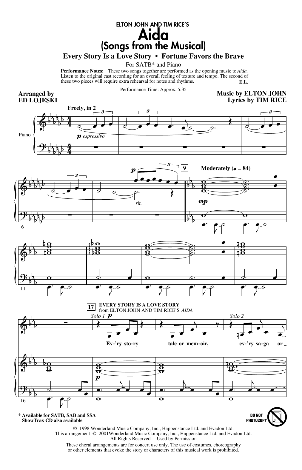 Aida (Songs from the Musical) (arr. Ed Lojeski) (SATB Choir) von Elton John & Tim Rice