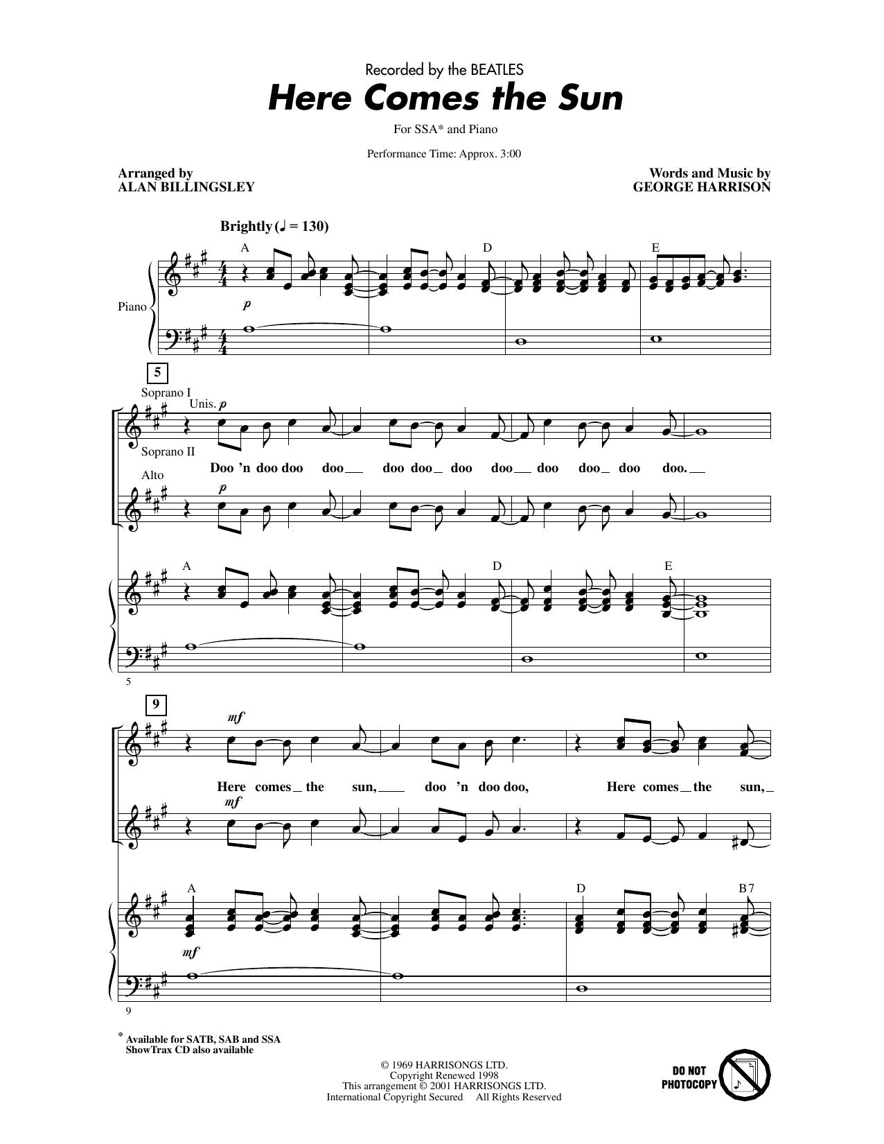 Here Comes The Sun (arr. Alan Billingsley) (SSA Choir) von The Beatles