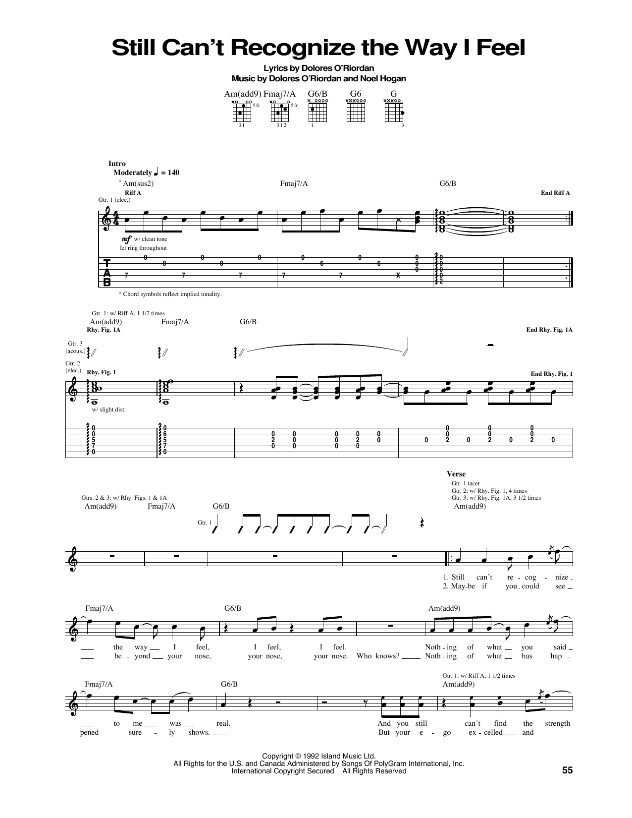 Still Can't Recognise The Way I Feel (Guitar Tab) von The Cranberries