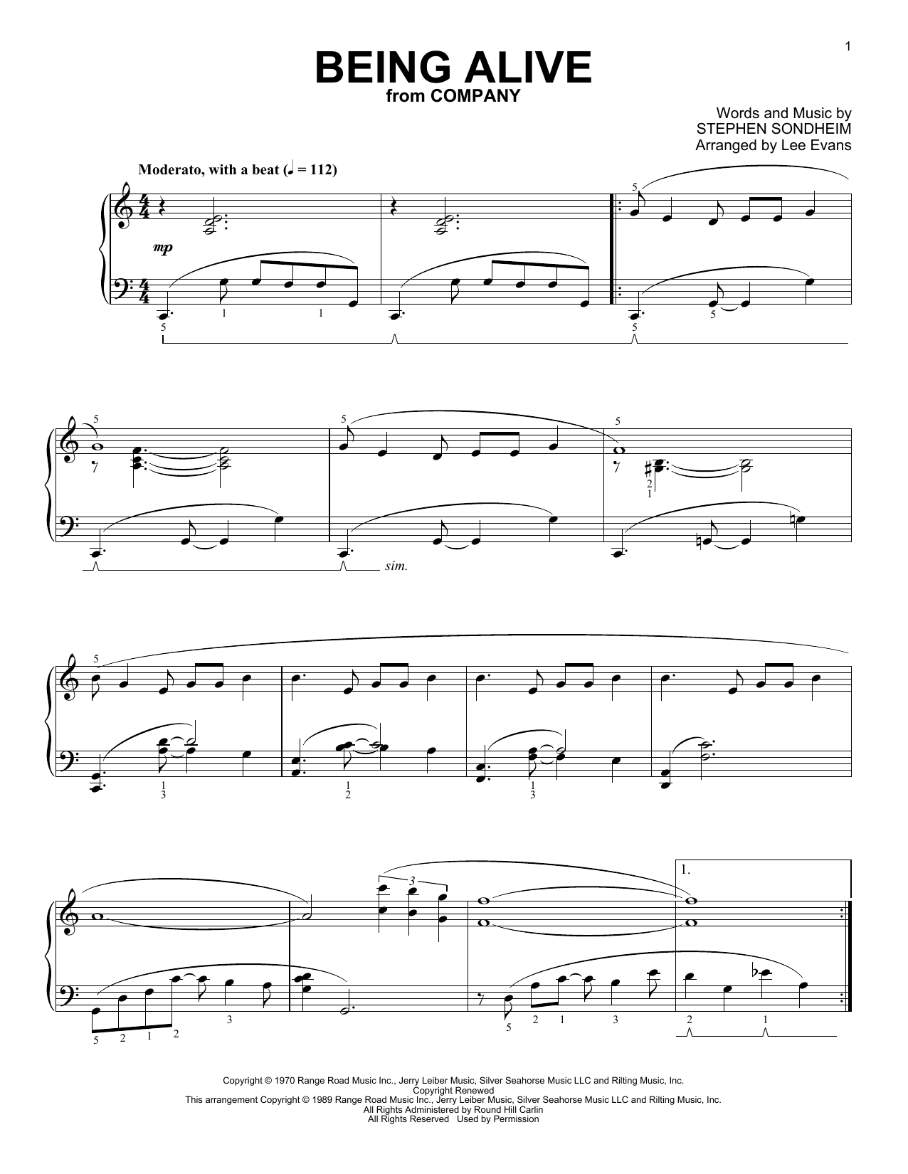 Being Alive (from Company) (arr. Lee Evans) (Piano Solo) von Stephen Sondheim