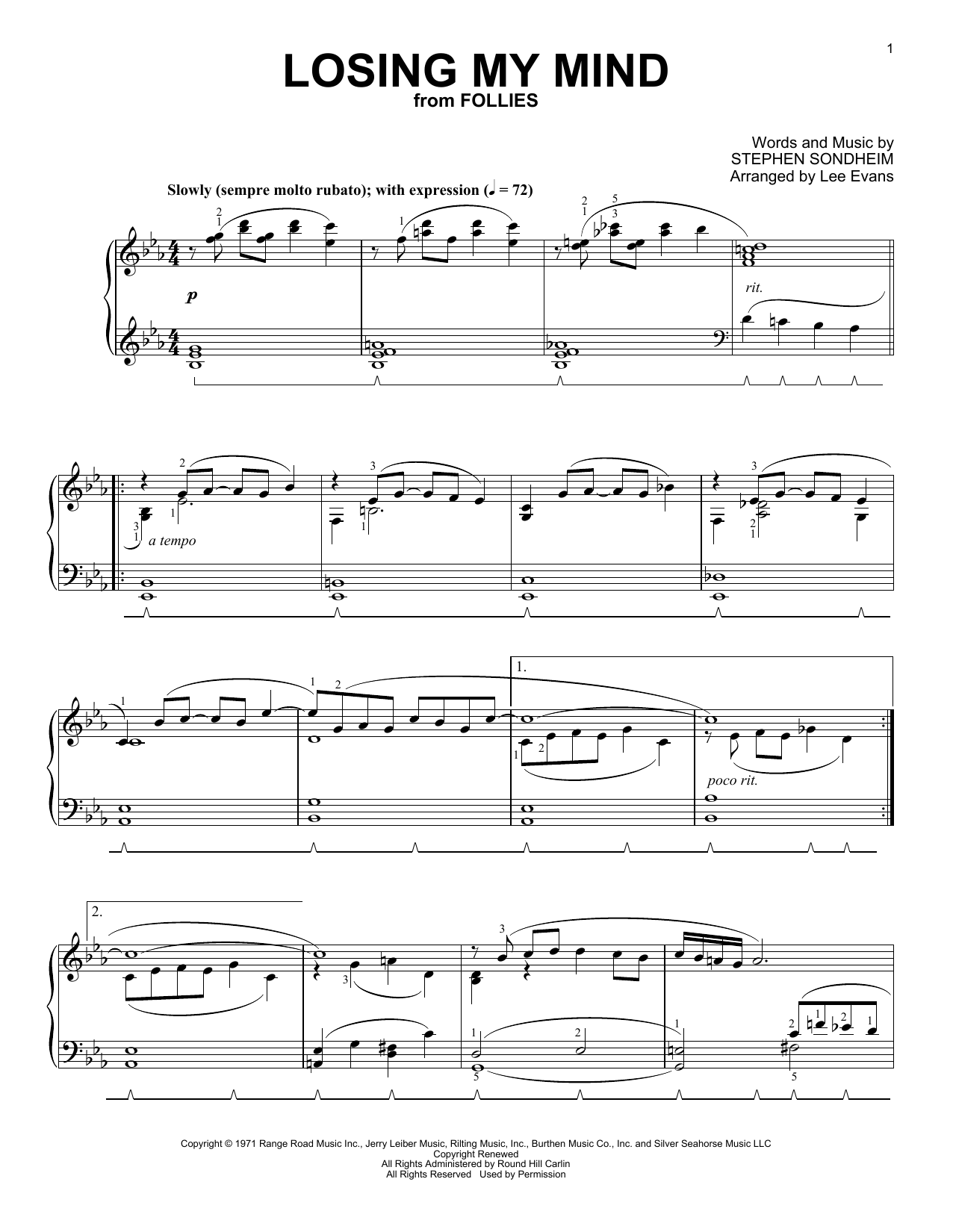 Losing My Mind (from Follies) (arr. Lee Evans) (Piano Solo) von Stephen Sondheim