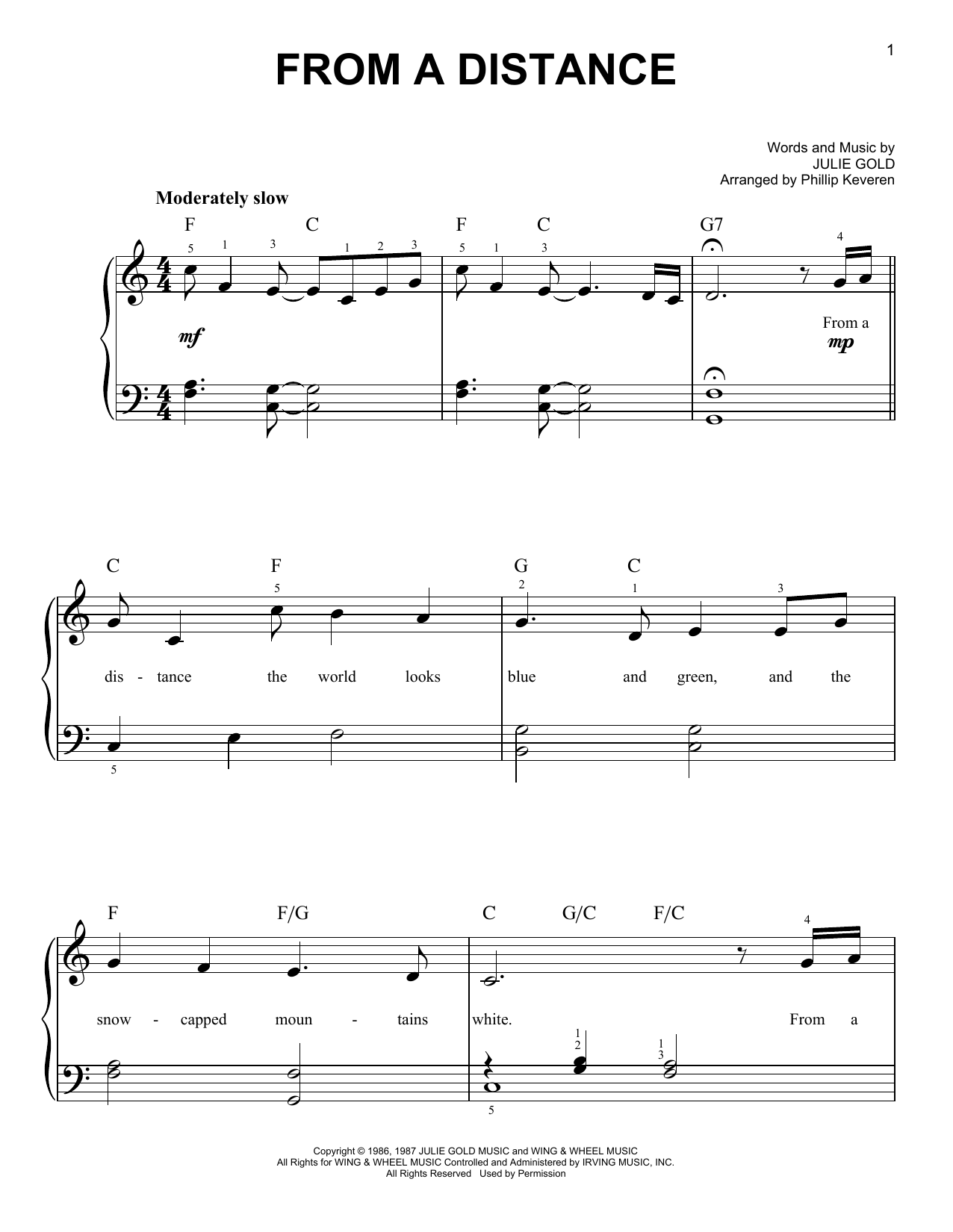 From A Distance (arr. Phillip Keveren) (Easy Piano) von Bette Midler