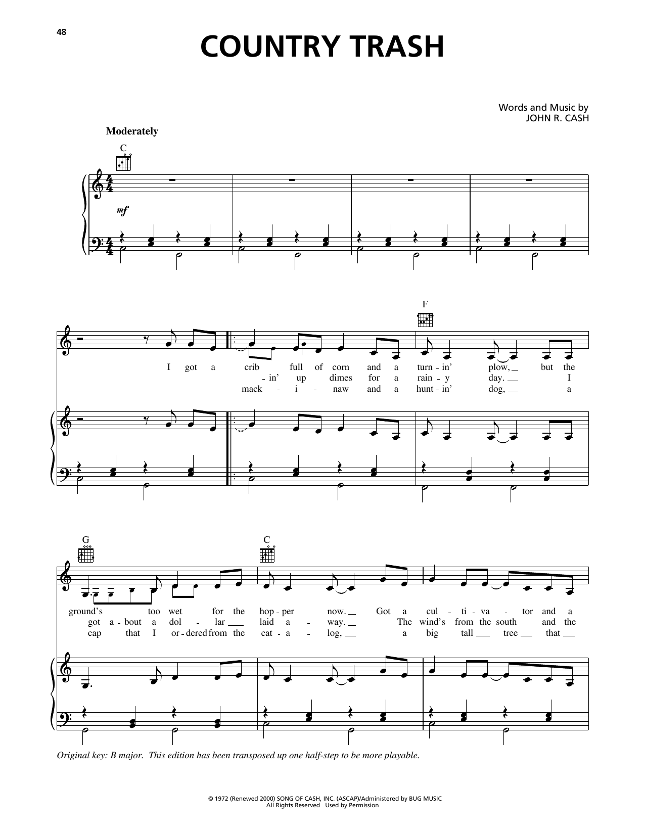 Country Trash (Piano, Vocal & Guitar Chords (Right-Hand Melody)) von Johnny Cash