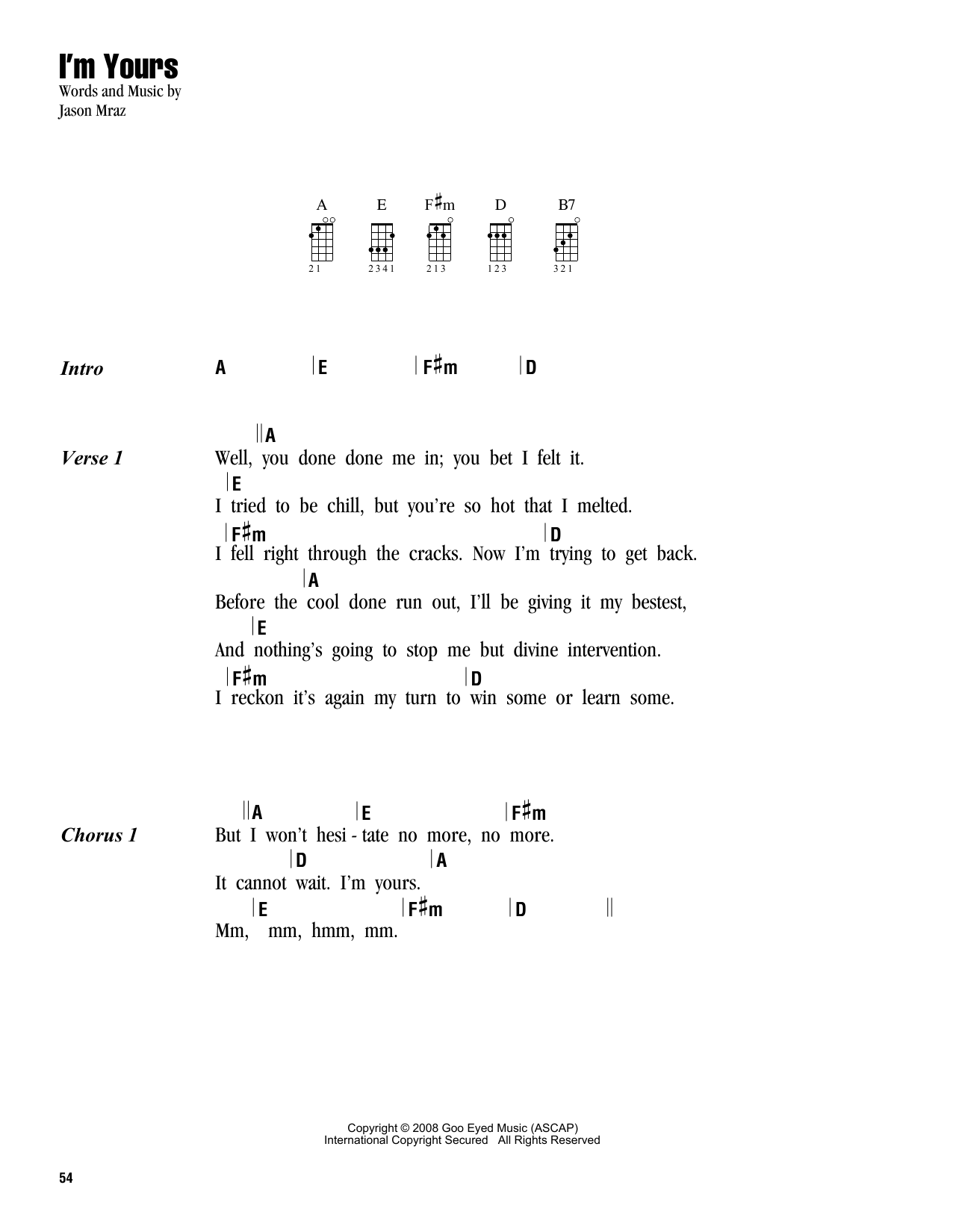 I'm Yours (Ukulele Chords/Lyrics) von Jason Mraz