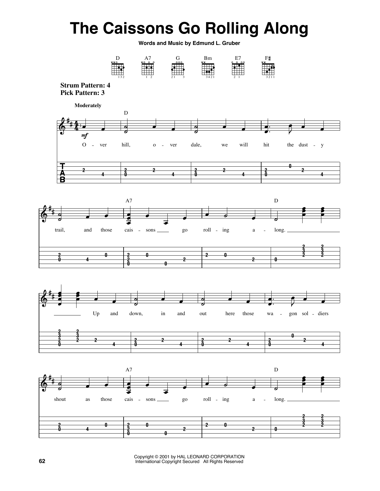 The Caissons Go Rolling Along (Easy Guitar Tab) von Edmund L. Gruber