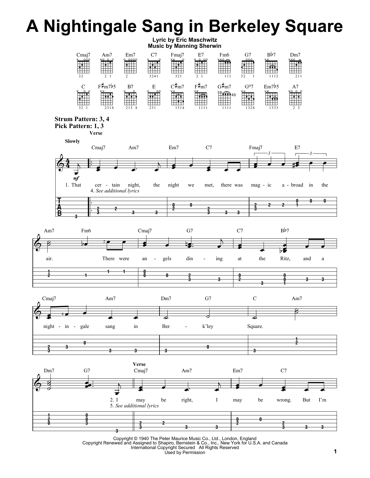 A Nightingale Sang In Berkeley Square (Easy Guitar Tab) von Manhattan Transfer