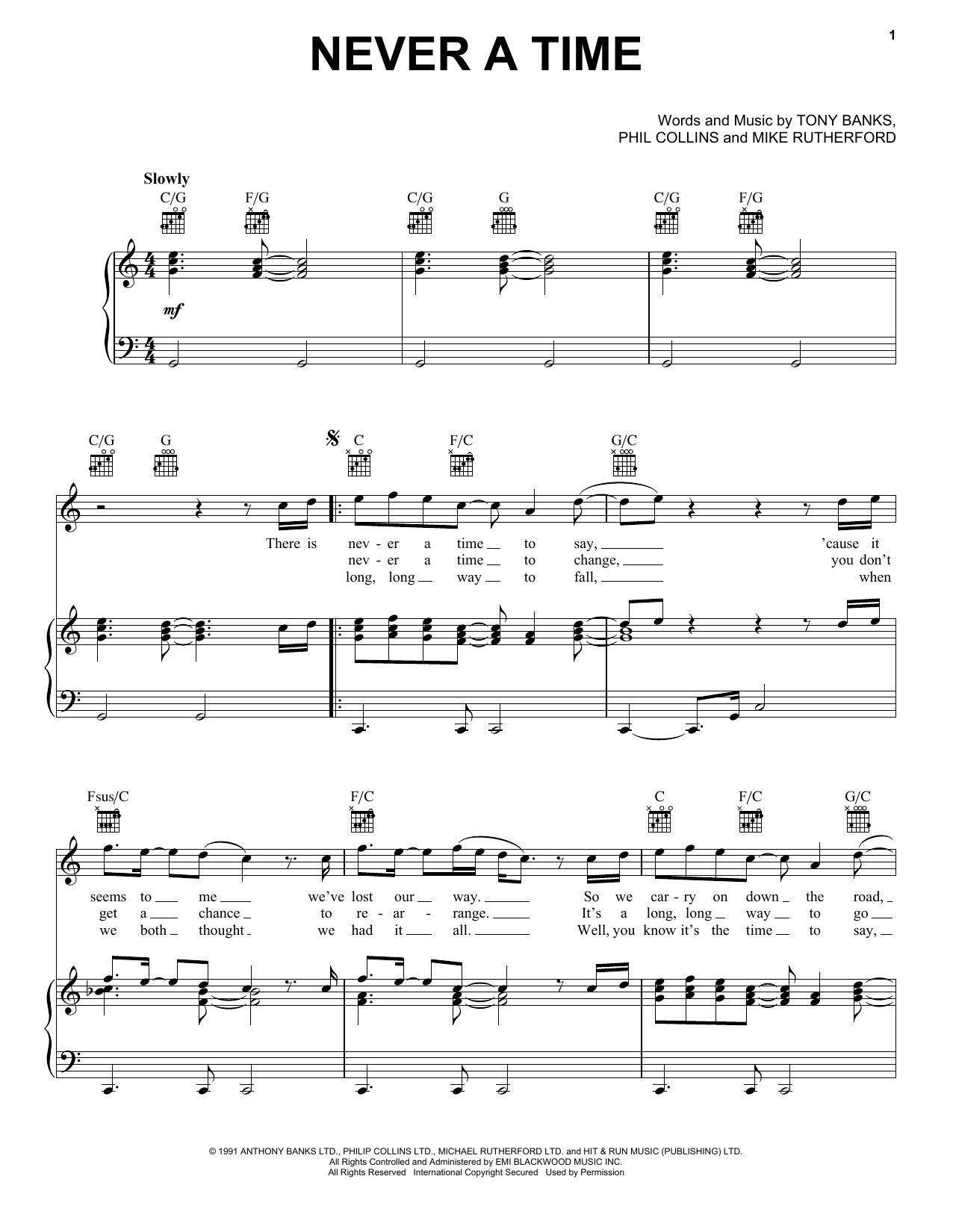 Never A Time (Piano, Vocal & Guitar Chords (Right-Hand Melody)) von Genesis