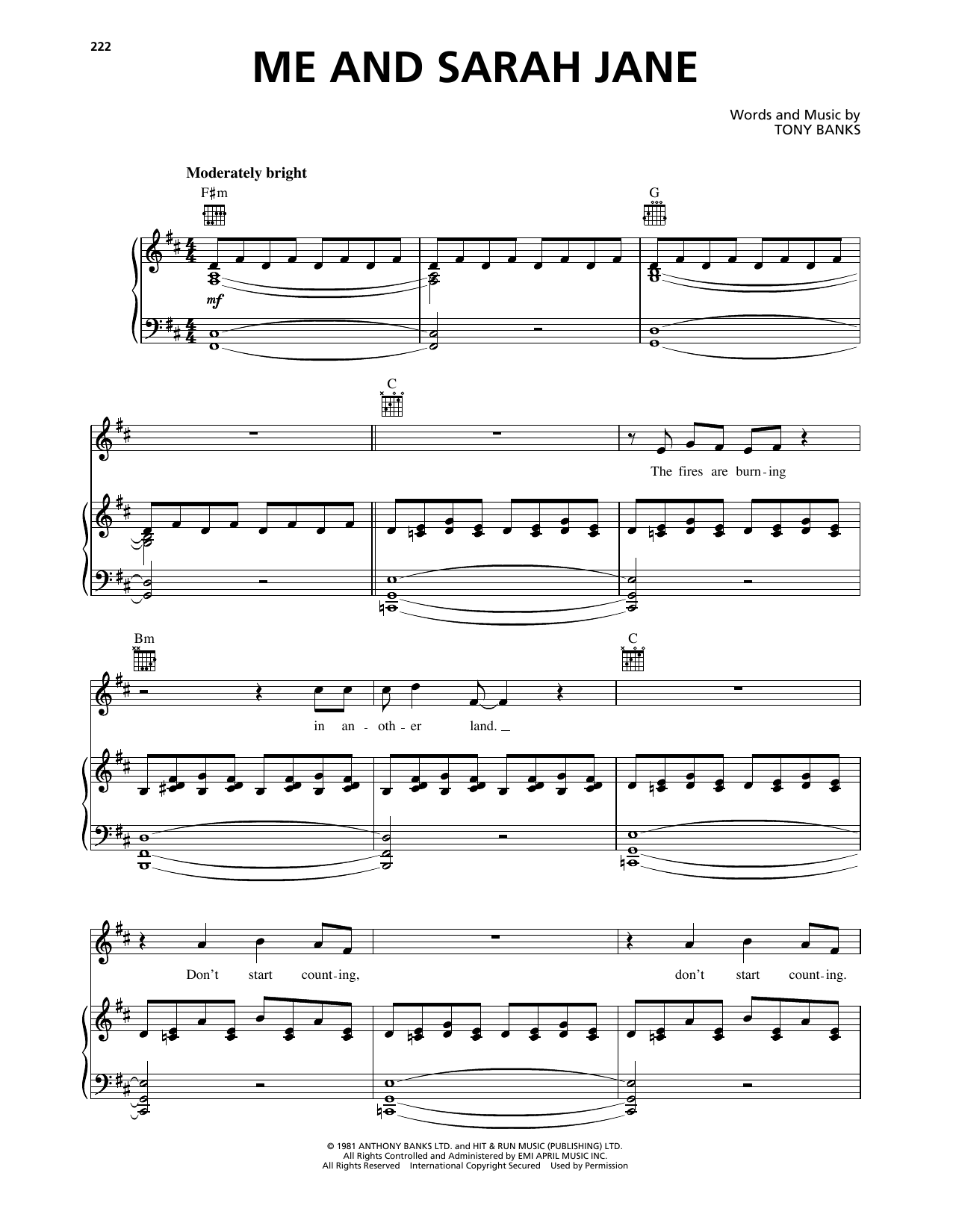 Me And Sarah Jane (Piano, Vocal & Guitar Chords (Right-Hand Melody)) von Genesis