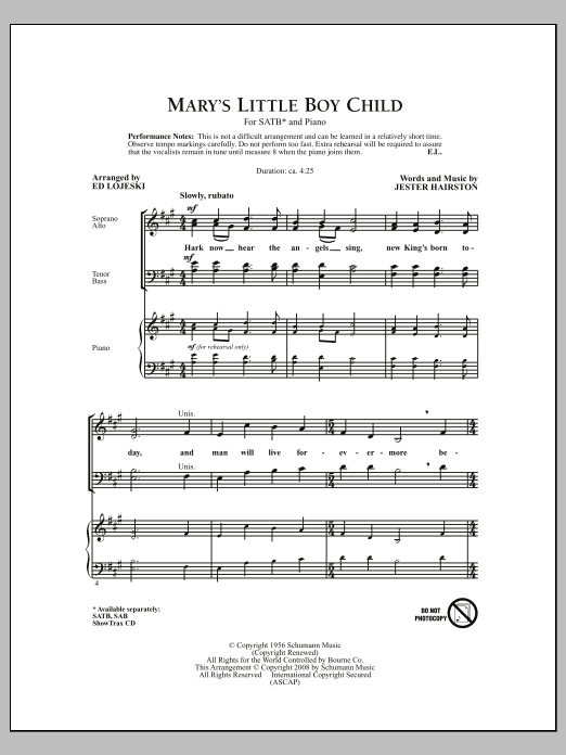 Mary's Little Boy Child (arr. Ed Lojeski) (SATB Choir) von Jester Hairston