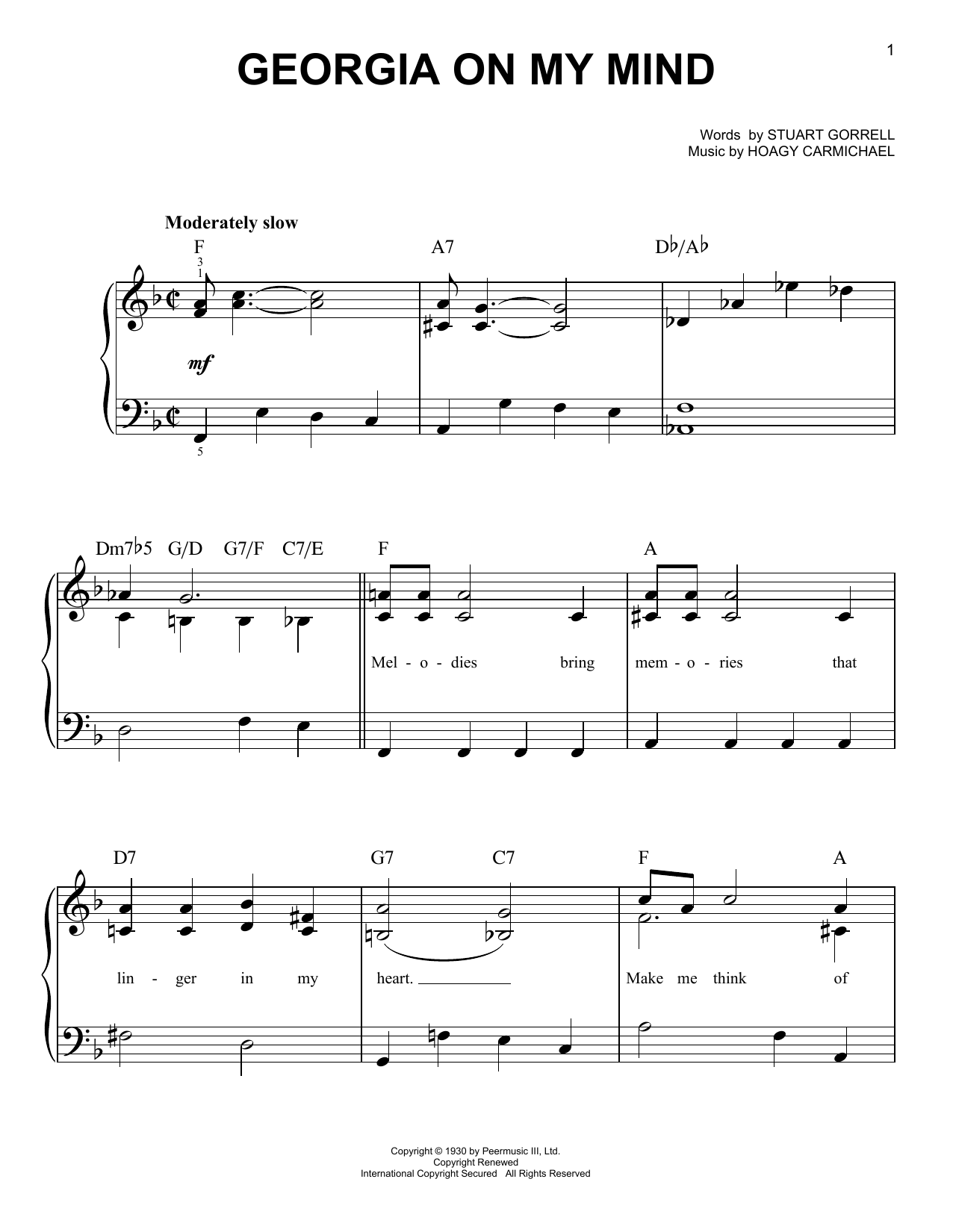 Georgia On My Mind (Easy Piano) von Willie Nelson