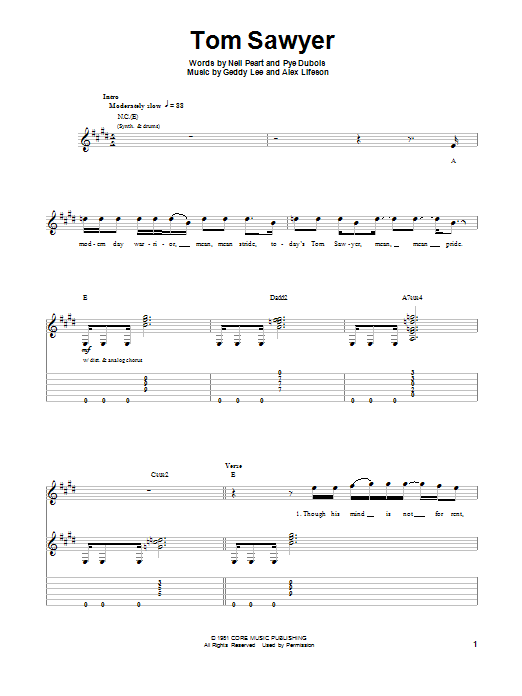 Tom Sawyer (Guitar Tab (Single Guitar)) von Rush