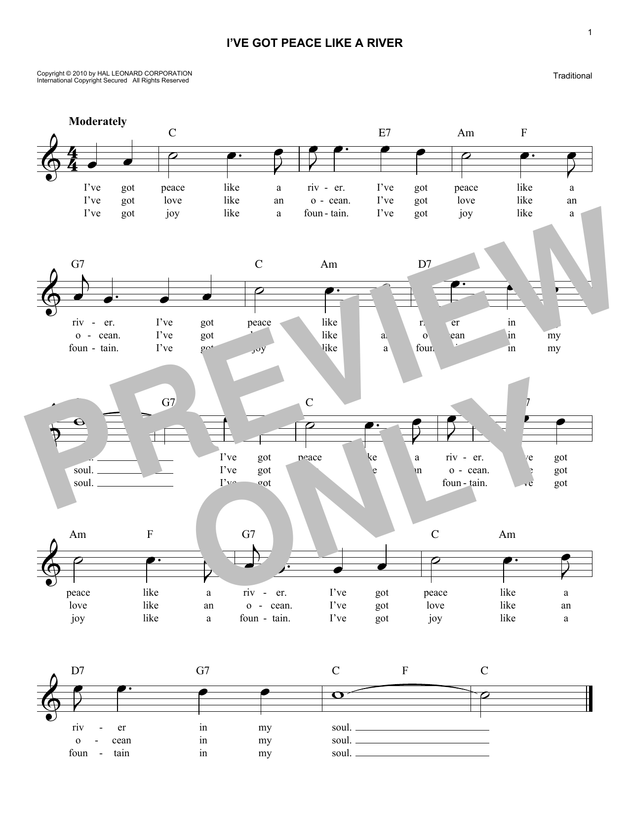 I've Got Peace Like A River (Lead Sheet / Fake Book) von Traditional