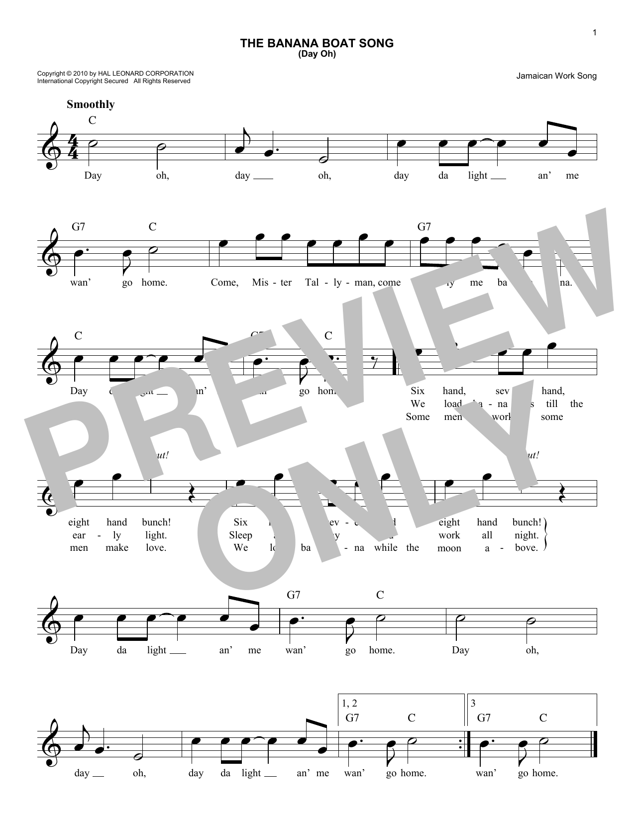 The Banana Boat Song (Lead Sheet / Fake Book) von Jamaican Work Song
