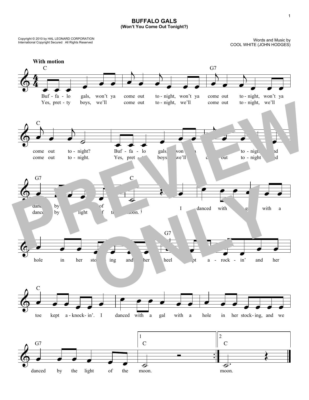 Buffalo Gals (Won't You Come Out Tonight?) (Lead Sheet / Fake Book) von Cool White (John Hodges)