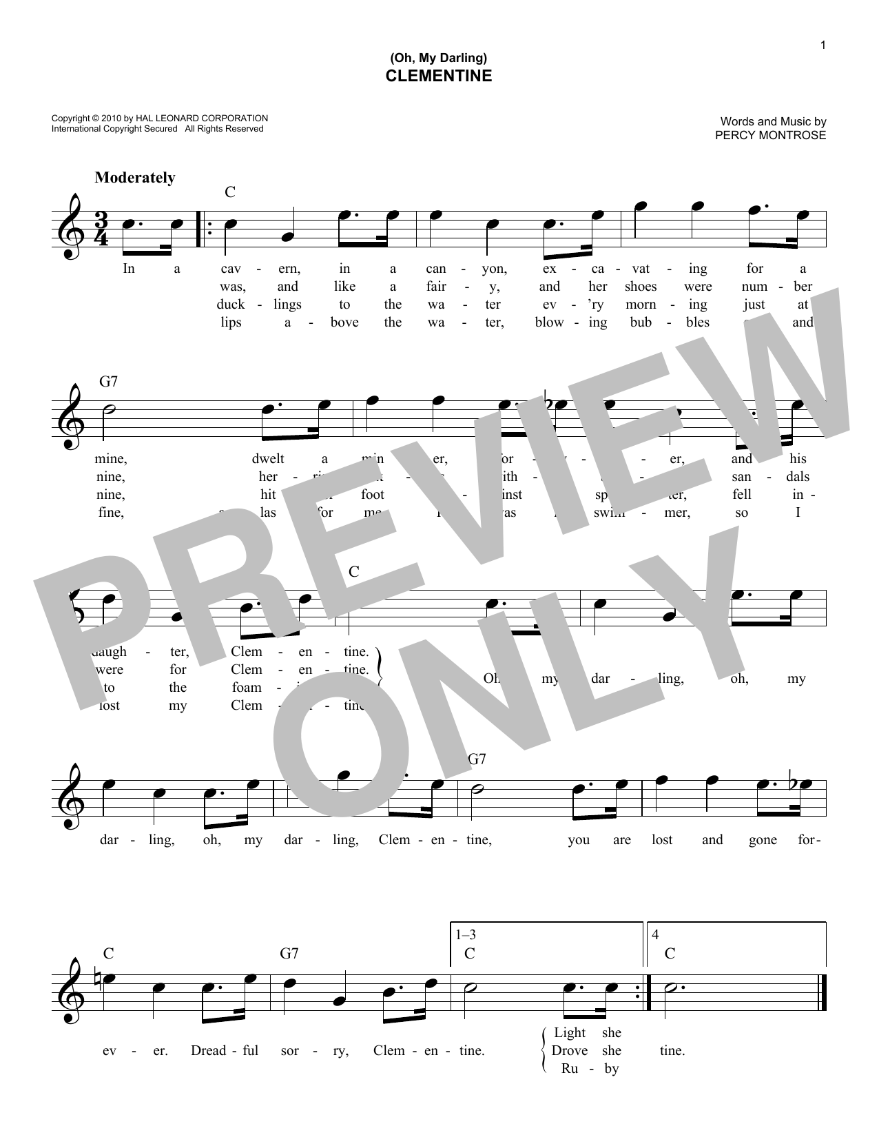 (Oh, My Darling) Clementine (Lead Sheet / Fake Book) von Percy Montrose