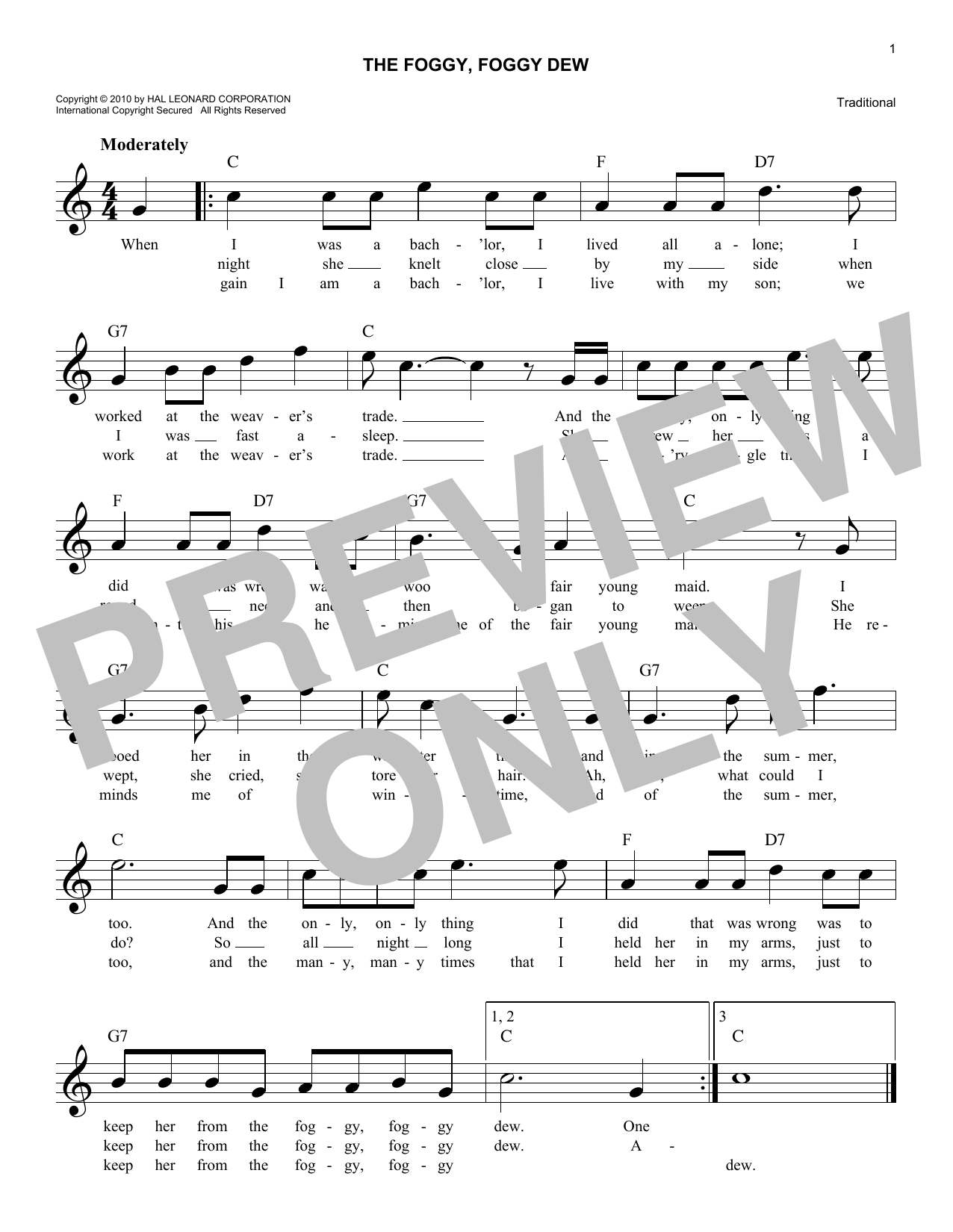 The Foggy, Foggy Dew (Lead Sheet / Fake Book) von Traditional