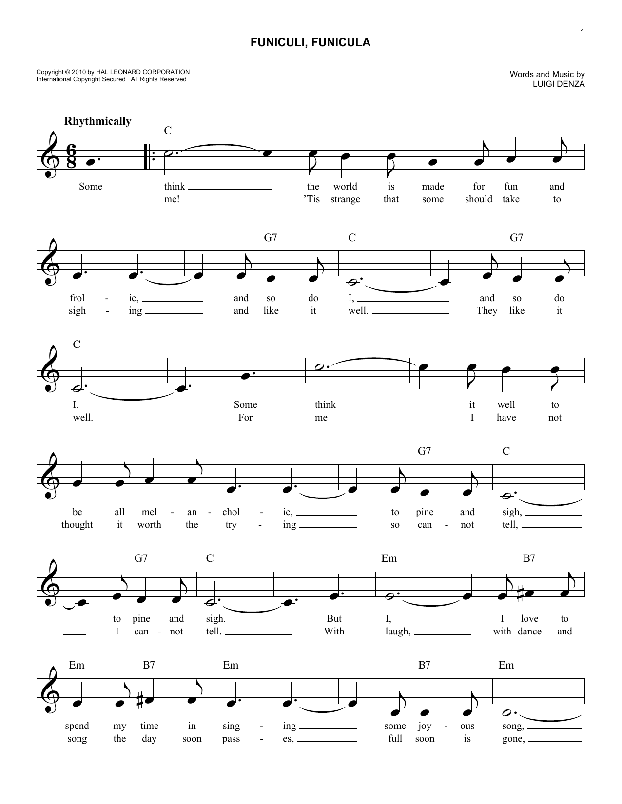 Funiculi, Funicula (Lead Sheet / Fake Book) von Luigi Denza