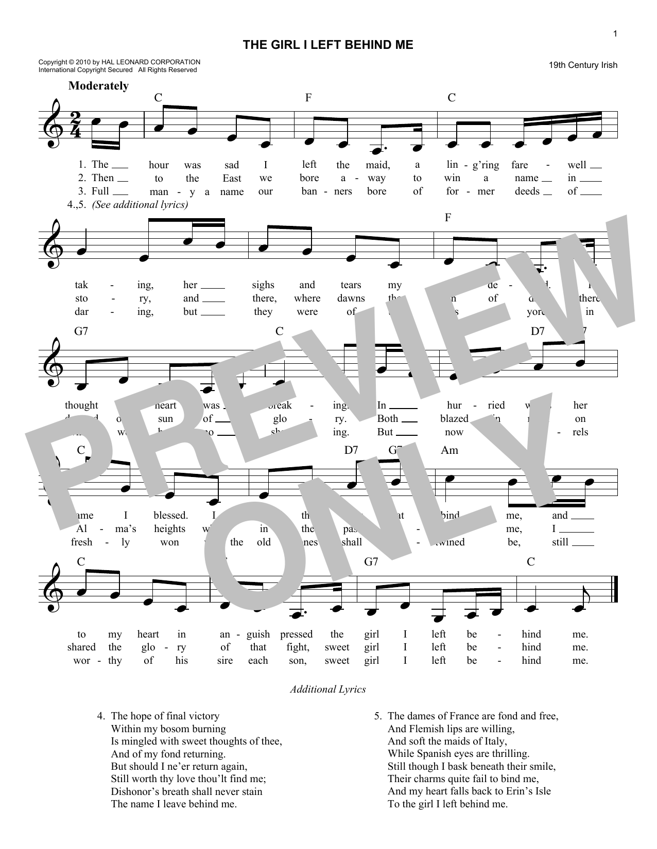 Girl I Left Behind Me (Lead Sheet / Fake Book) von Traditional Irish