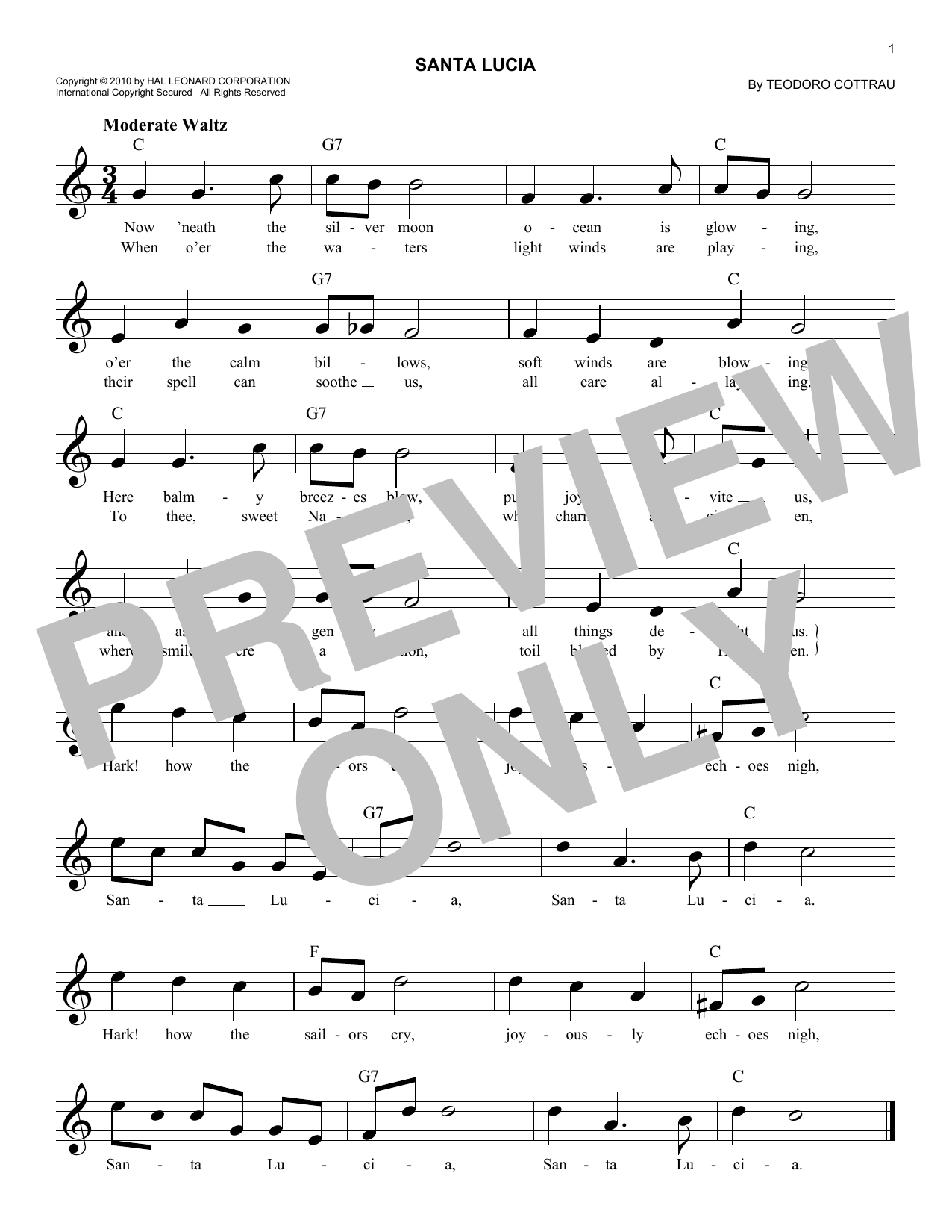 Santa Lucia (Lead Sheet / Fake Book) von Teodoro Cottrau