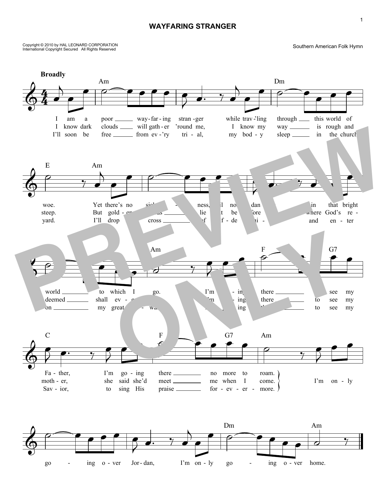 Wayfaring Stranger (Lead Sheet / Fake Book) von Southern American Folk Hymn