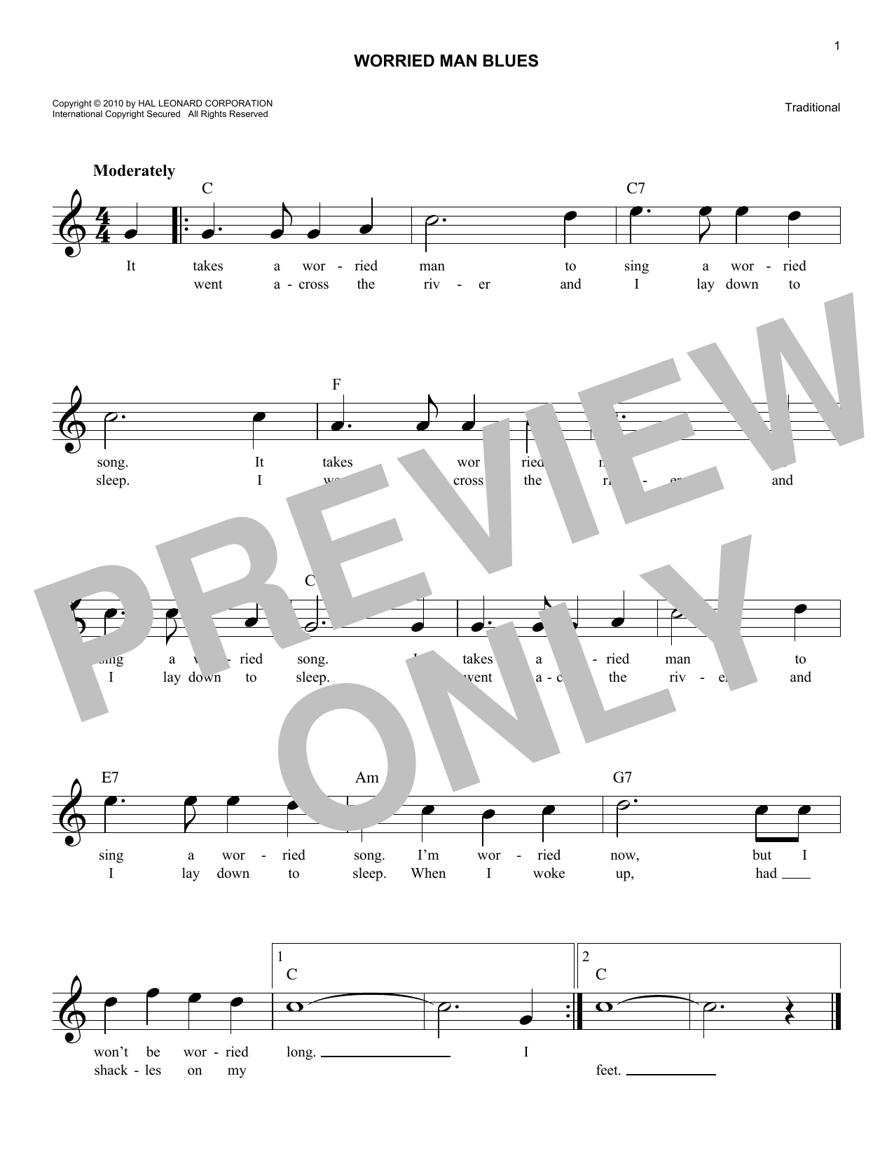 Worried Man Blues (Lead Sheet / Fake Book) von Traditional