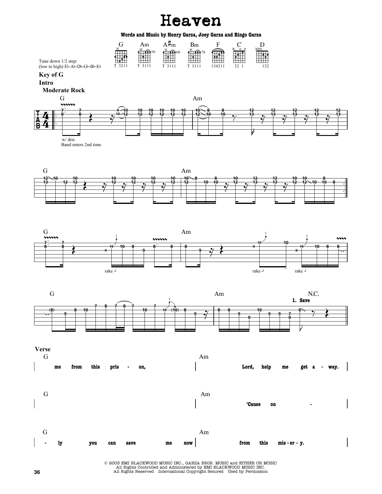 Heaven (Guitar Lead Sheet) von Los Lonely Boys