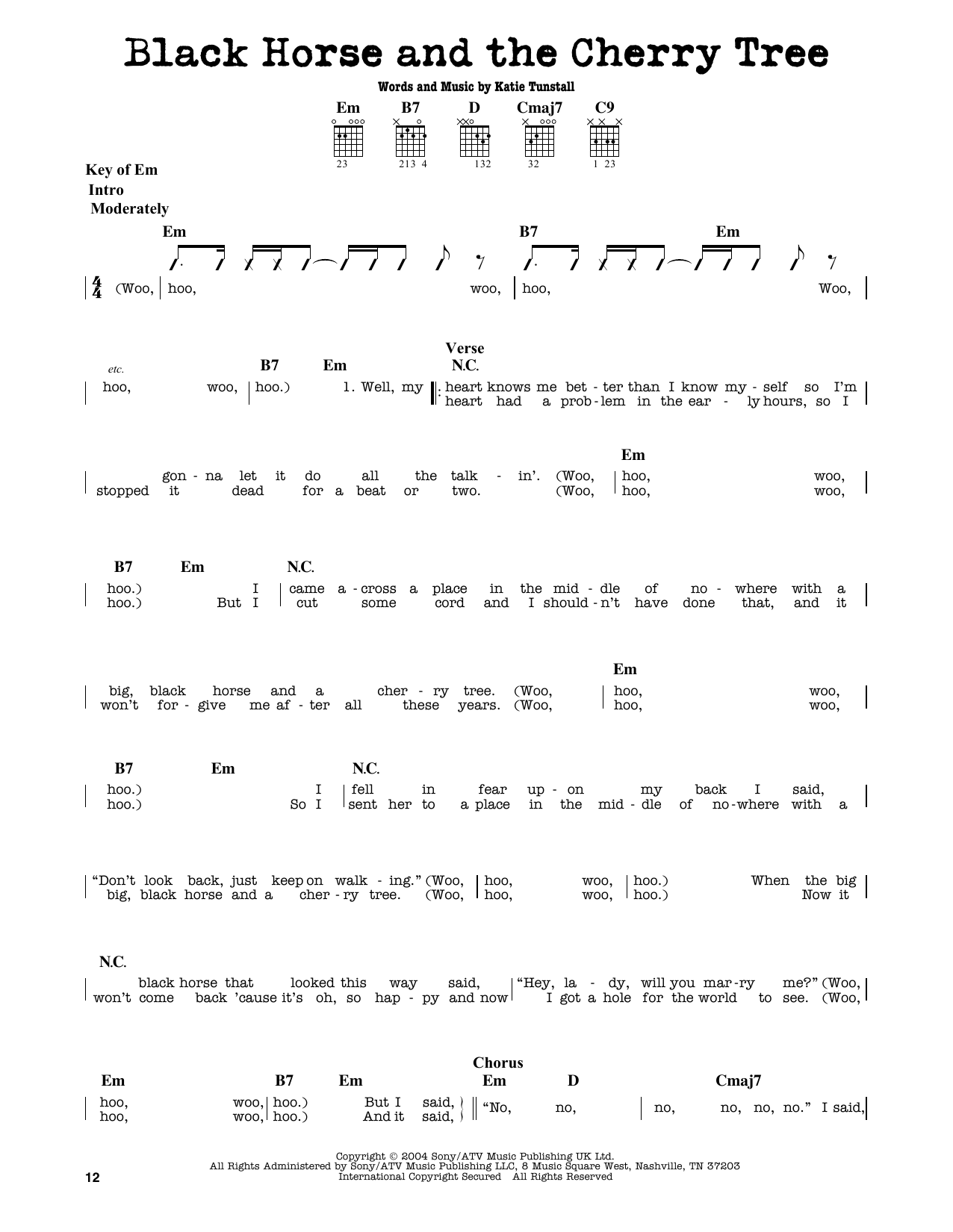 Black Horse And The Cherry Tree (Guitar Lead Sheet) von KT Tunstall