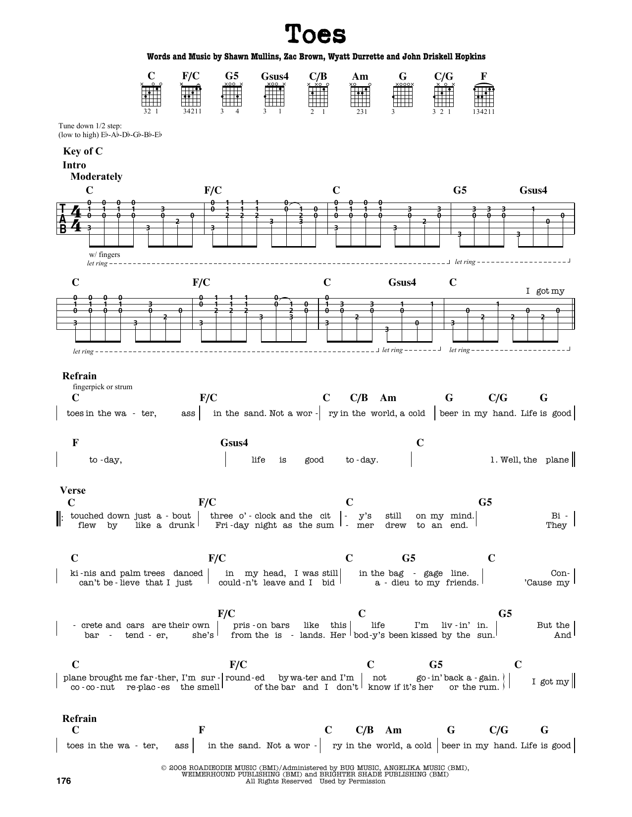 Toes (Guitar Lead Sheet) von Zac Brown Band