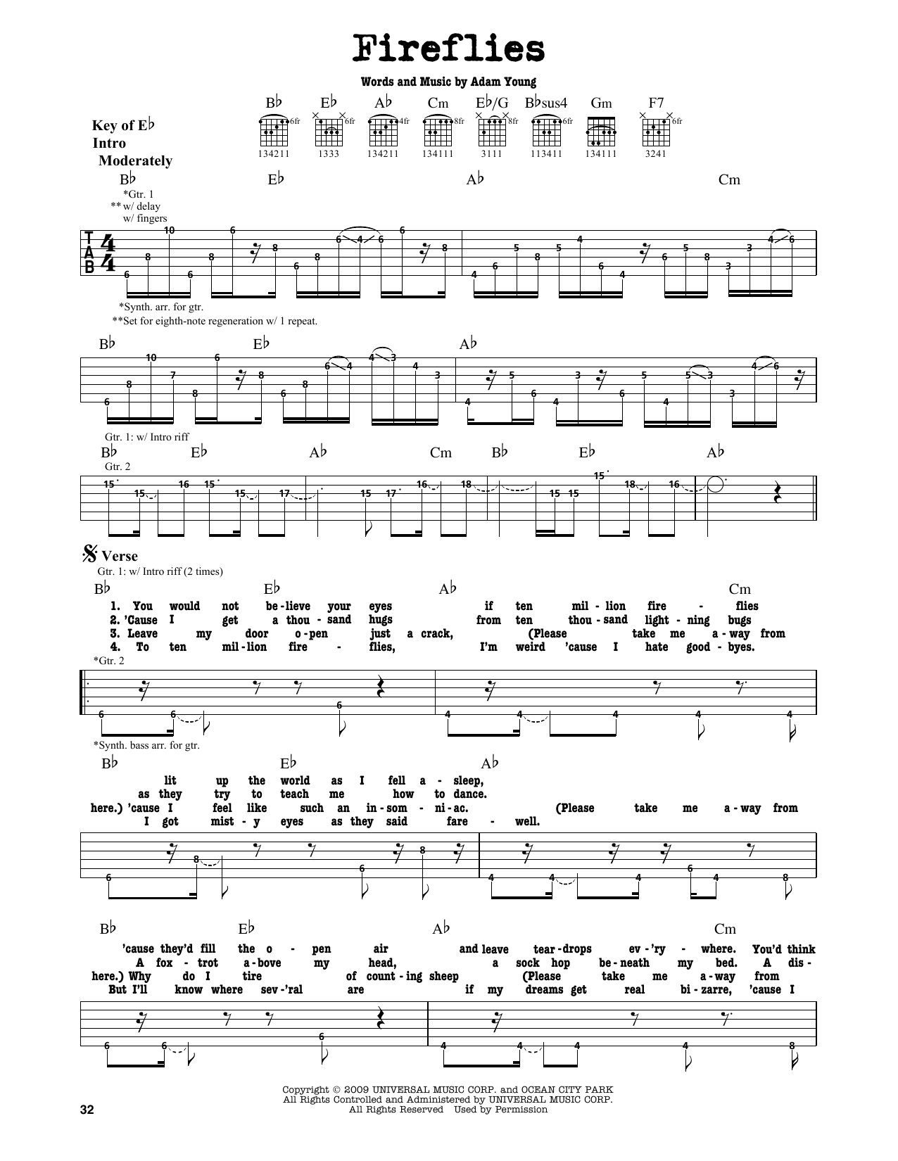 Fireflies (Guitar Lead Sheet) von Owl City