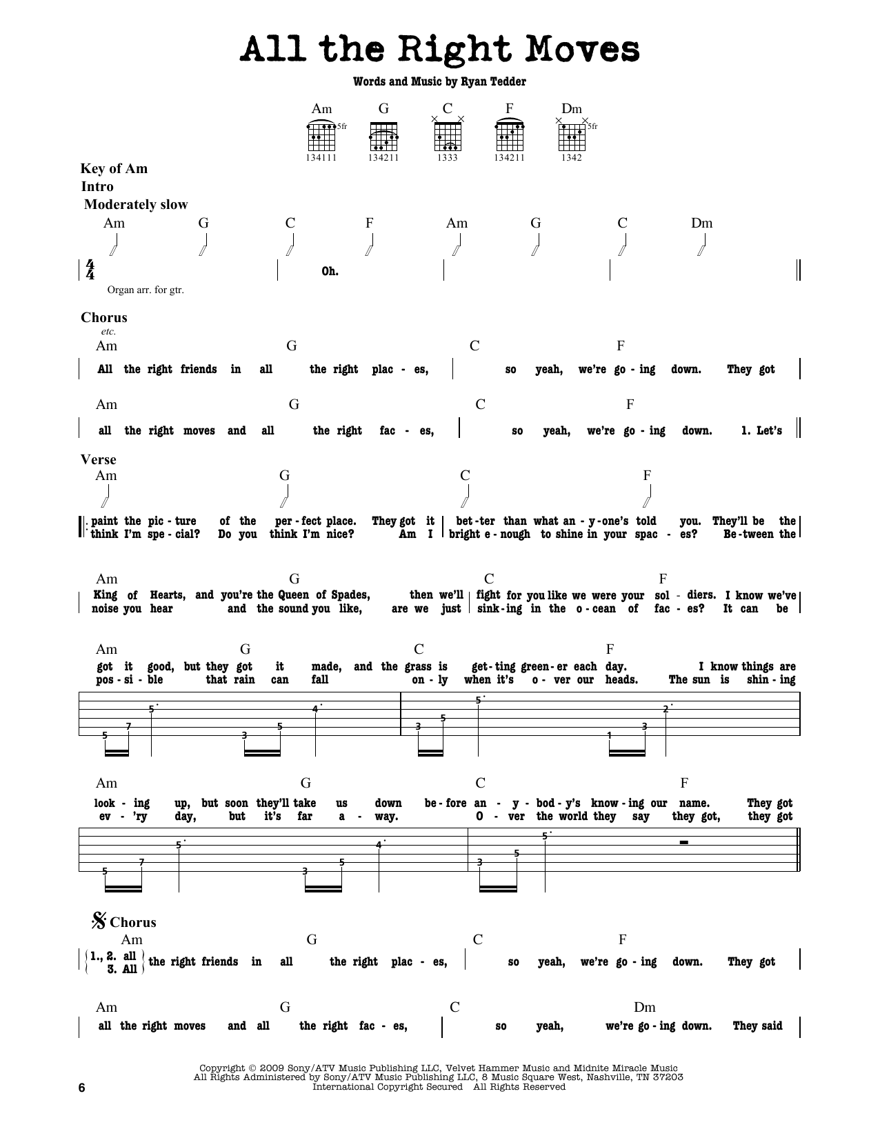 All The Right Moves (Guitar Lead Sheet) von OneRepublic