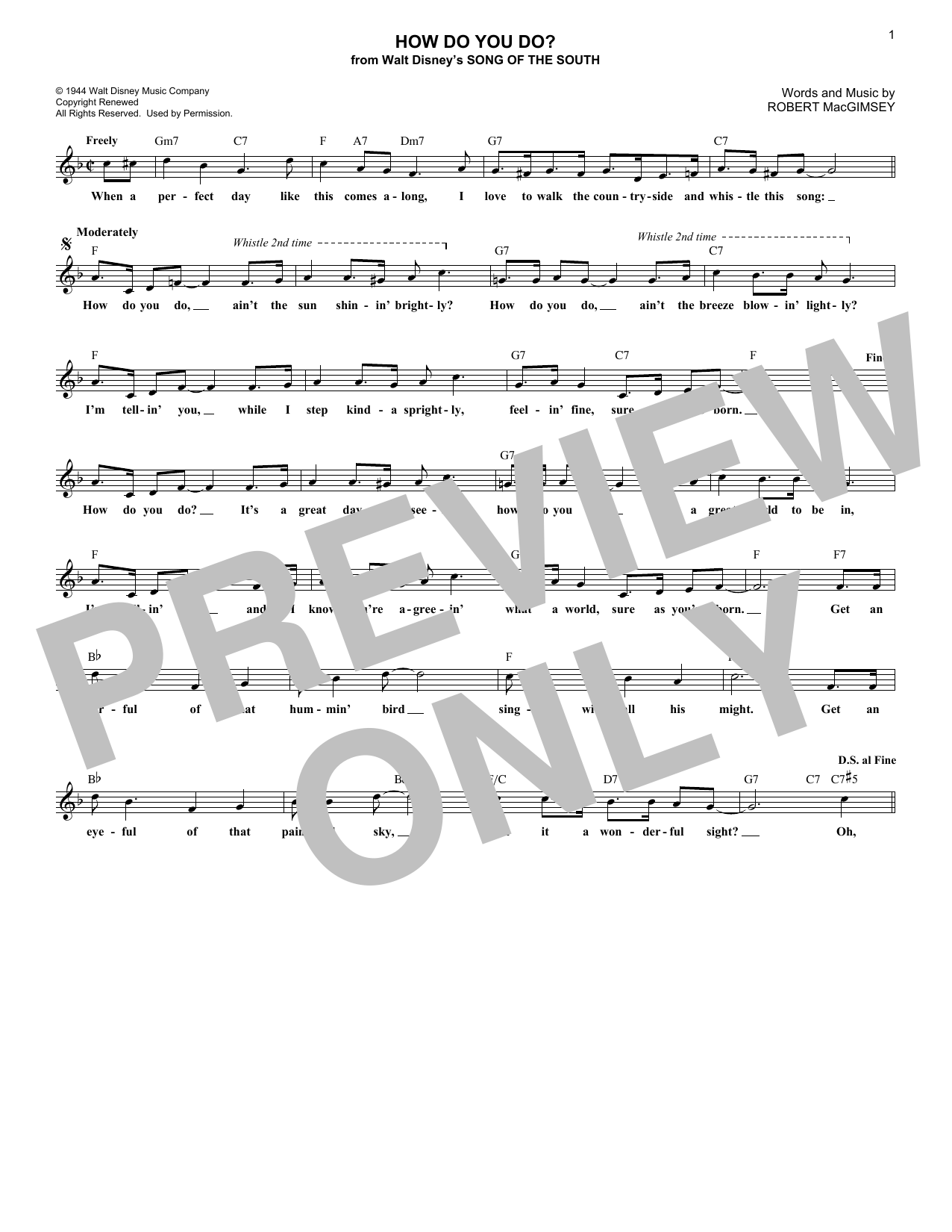 How Do You Do? (from Song Of The South) (Lead Sheet / Fake Book) von Robert MacGimsey