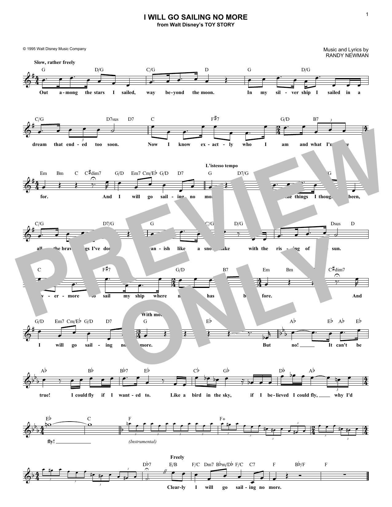 I Will Go Sailing No More (from Toy Story) (Lead Sheet / Fake Book) von Randy Newman