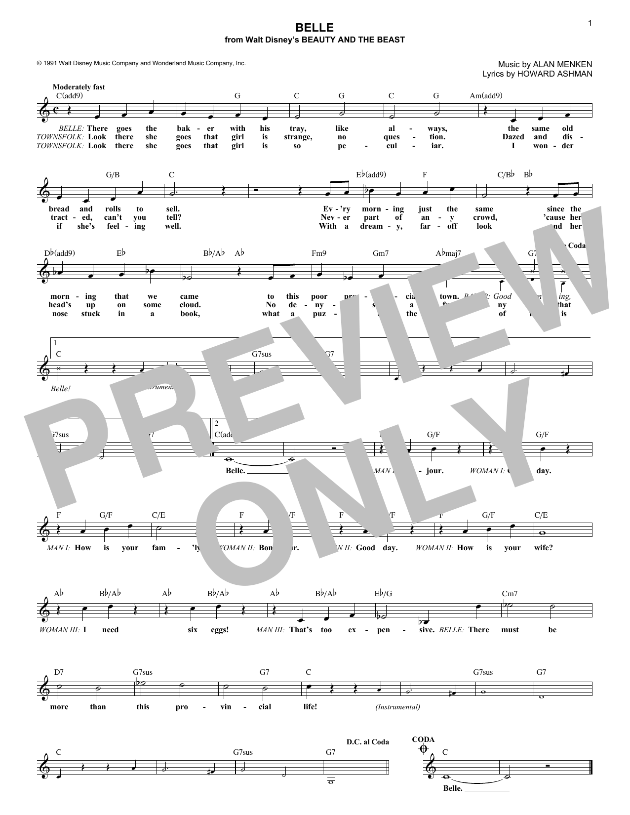 Belle (from Beauty And The Beast) (Lead Sheet / Fake Book) von Alan Menken & Howard Ashman