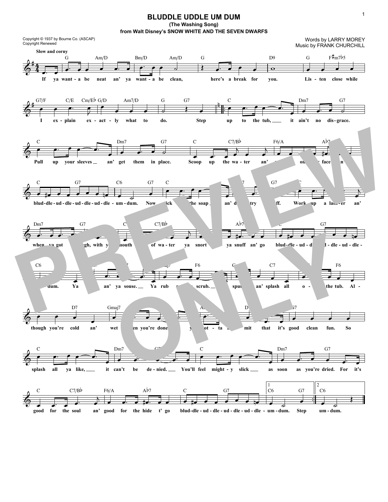 Bluddle Uddle Um Dum (The Washing Song) (Lead Sheet / Fake Book) von Frank Churchill