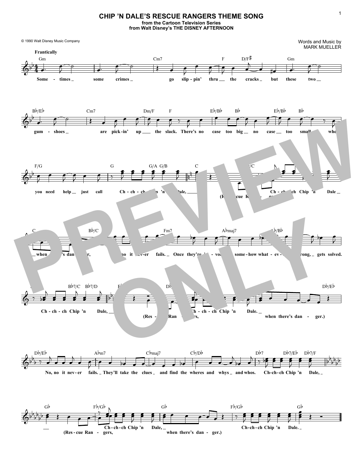 Chip 'N Dale's Rescue Rangers Theme Song (Lead Sheet / Fake Book) von Mark Mueller