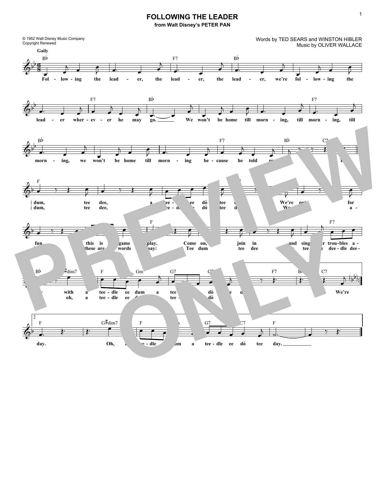 Following The Leader (from Peter Pan) (Lead Sheet / Fake Book) von Ted Sears