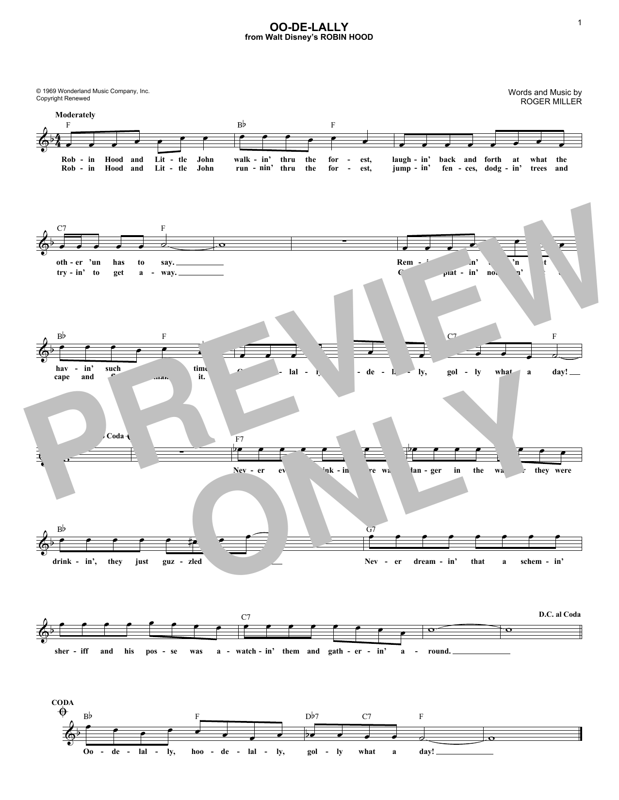 Oo-De-Lally (Lead Sheet / Fake Book) von Roger Miller