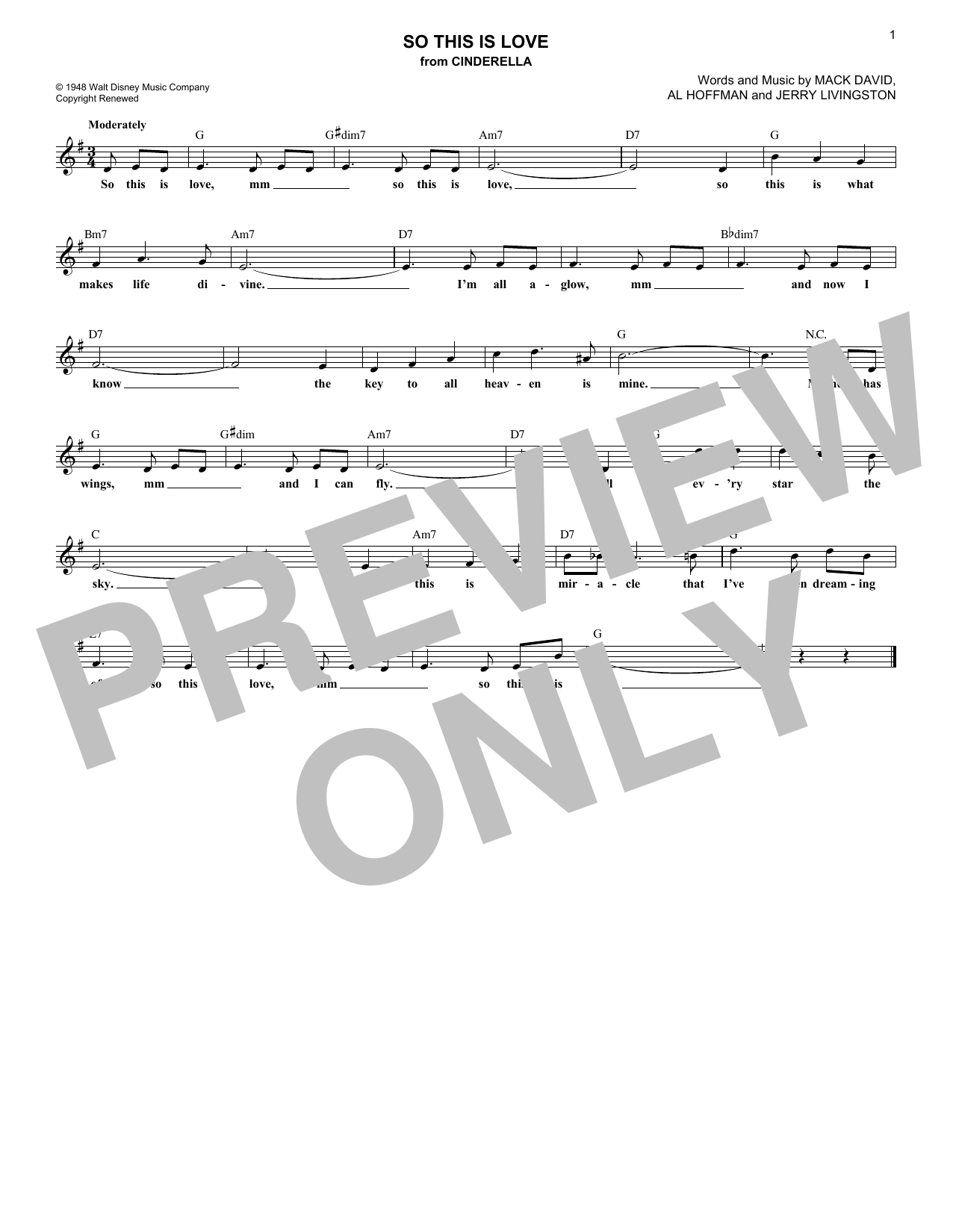 So This Is Love (from Cinderella) (Lead Sheet / Fake Book) von Mack David, Al Hoffman and Jerry Livingston