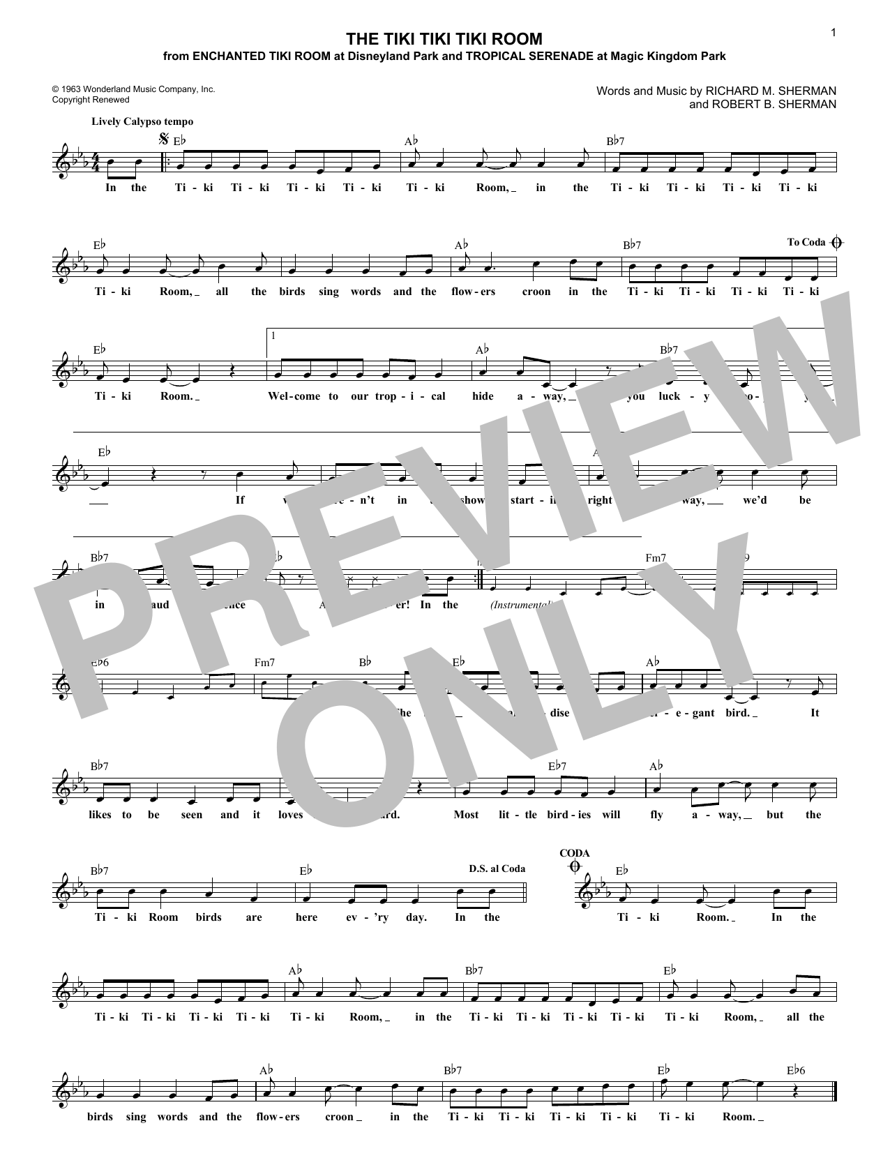 The Tiki Tiki Tiki Room (Lead Sheet / Fake Book) von Richard M. Sherman