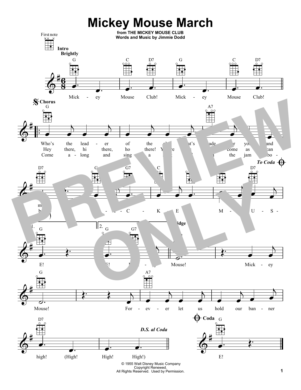 Mickey Mouse March (from The Mickey Mouse Club) (Ukulele) von Jimmie Dodd