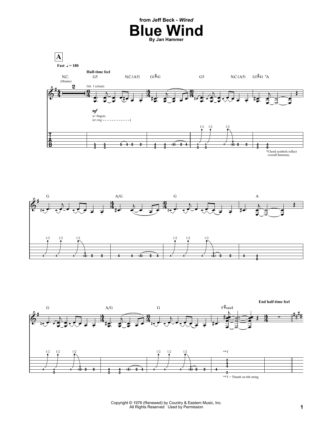 Blue Wind (Guitar Tab) von Jeff Beck