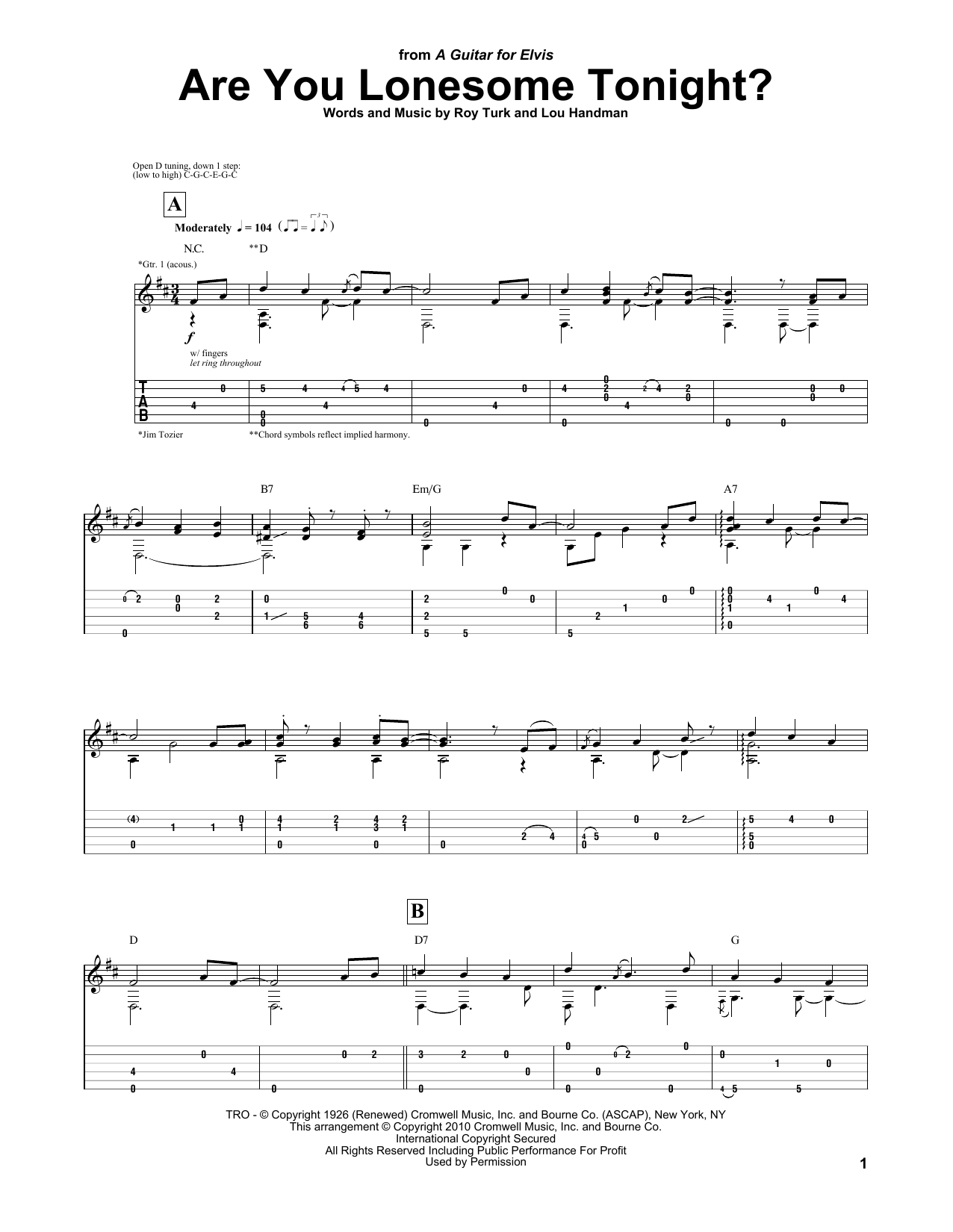 Are You Lonesome Tonight? (Guitar Tab) von Elvis Presley