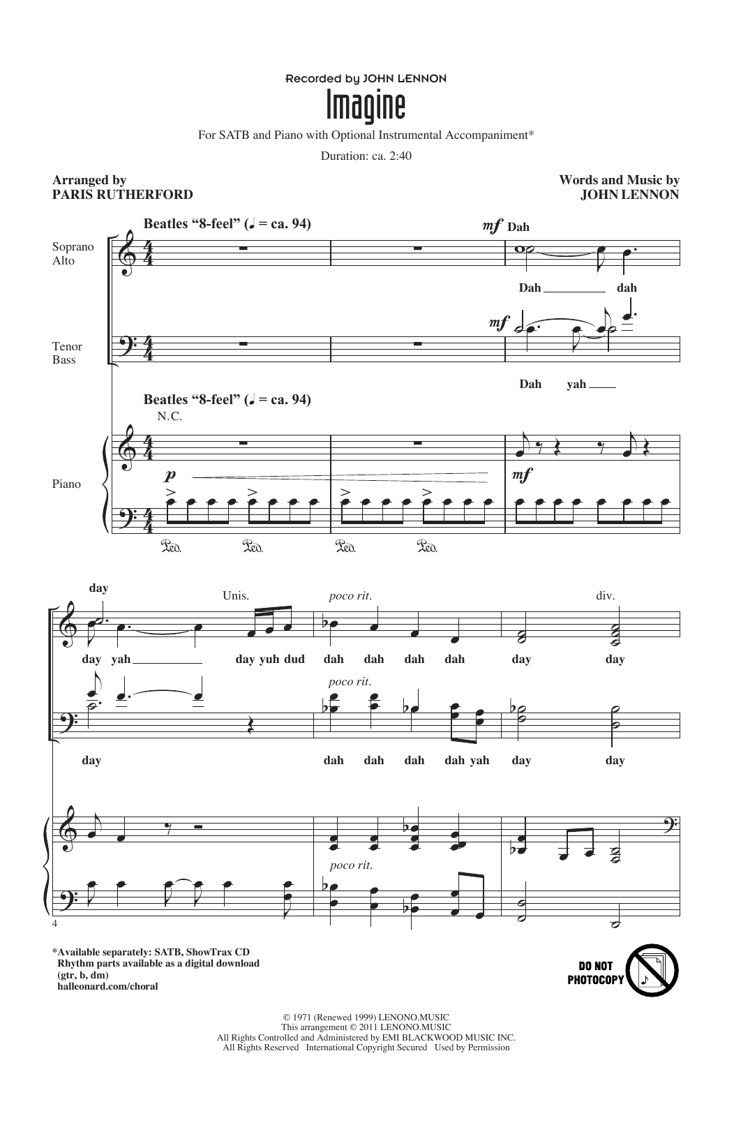 Imagine (arr. Paris Rutherford) (SATB Choir) von John Lennon