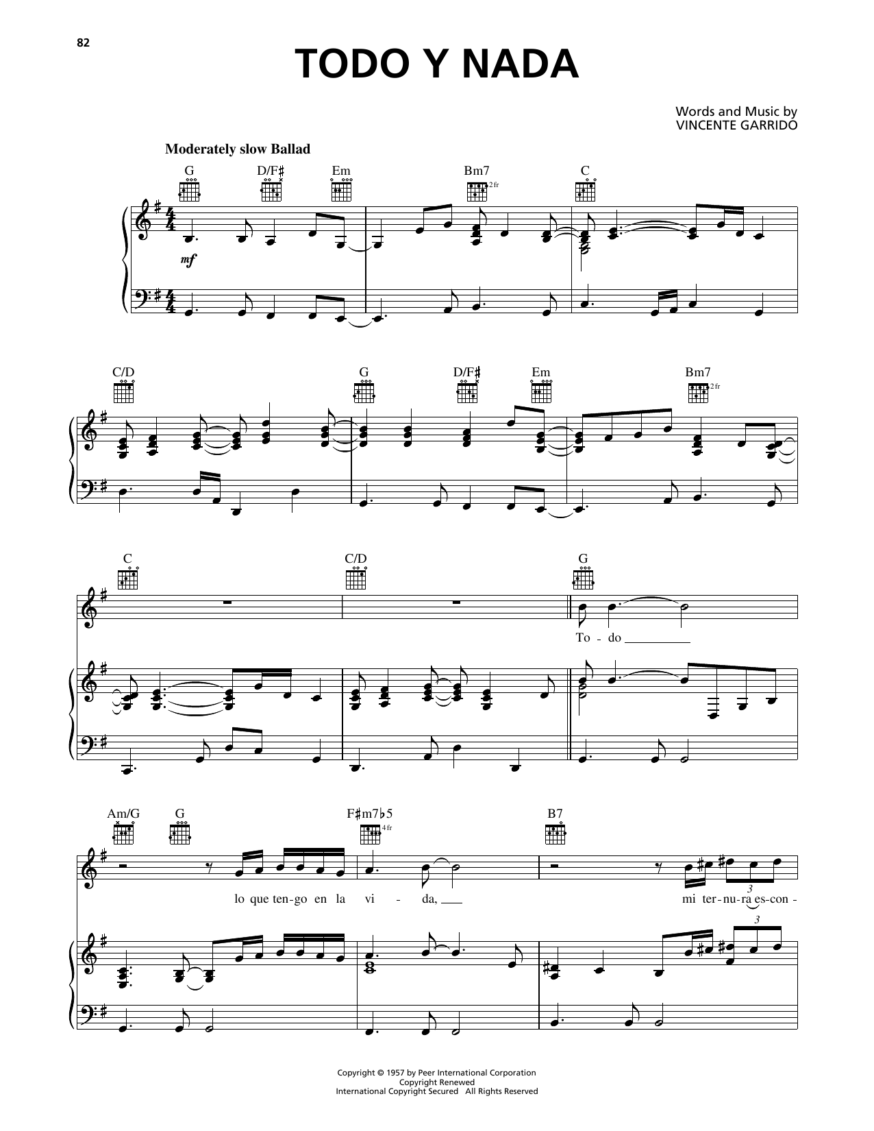 Todo Y Nada (Piano, Vocal & Guitar Chords (Right-Hand Melody)) von Luis Miguel
