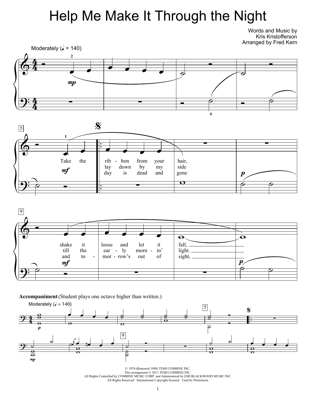 Help Me Make It Through The Night (Educational Piano) von Kris Kristofferson