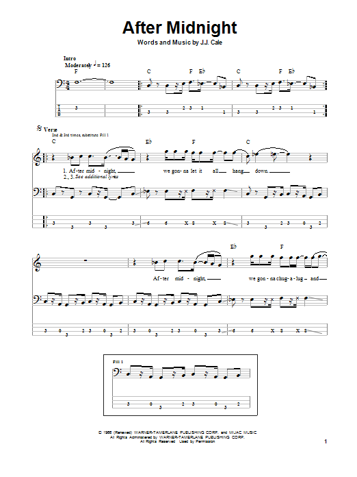 After Midnight (Bass Guitar Tab) von Eric Clapton