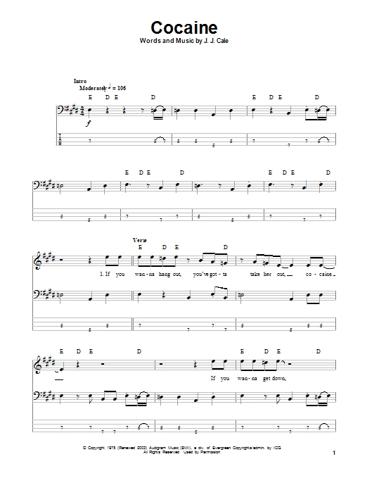 Cocaine (Bass Guitar Tab) von Eric Clapton