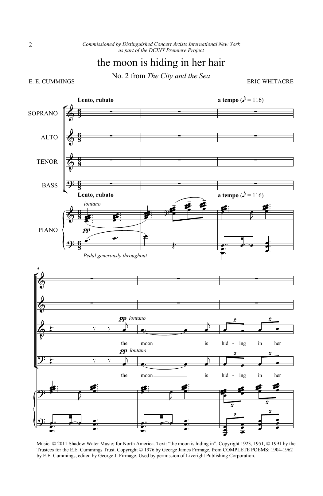 The Moon Is Hiding In Her Hair (from The City And The Sea) (SATB Choir) von Eric Whitacre