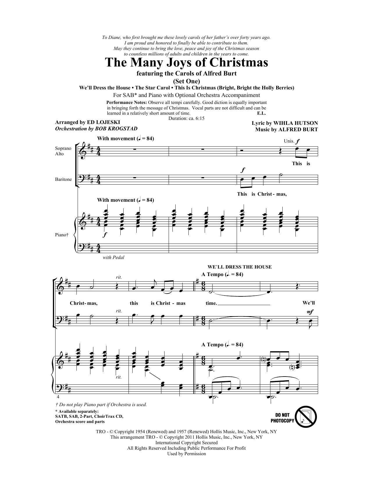 The Many Joys Of Christmas (featuring The Carols of Alfred Burt) Set 1 (SAB Choir) von Ed Lojeski